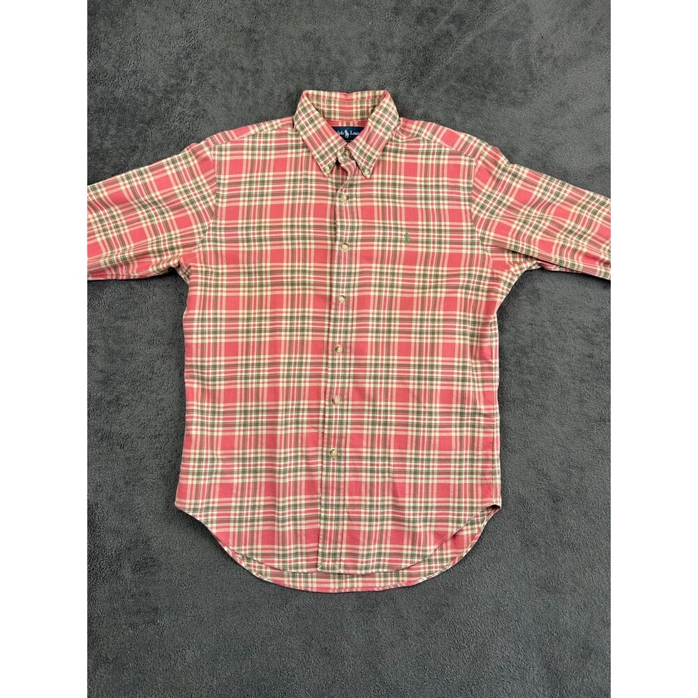 Ralph Lauren  Custom Fit Mens Medium Pink Green Plaid Long Sleeve Button Shirt